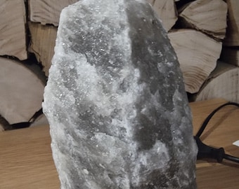 Lampada da tavolo in cristallo di sale grigio naturale bianco 19 cm