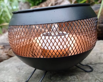 Solarlampe Feuerkorb mit Kerzen Effekt Tischlampe Deko Outdoor Wasserfest  Solar Metall Kerze Tisch Wintergartendeko Außenbeleuchtung Solar