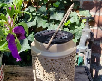 Solar garden lantern for hanging, metal with ornaments