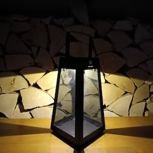 Solar lamp garden lantern with motion detector glass metal