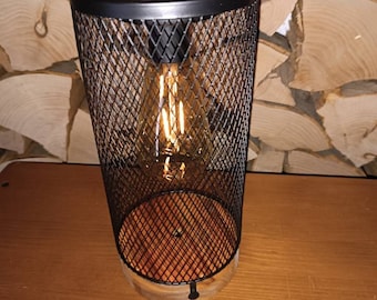 Solar lamp garden wood metal basket amber