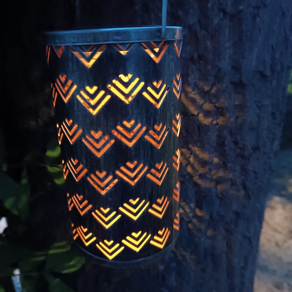 Solar lamp garden lantern for hanging metal with ornaments