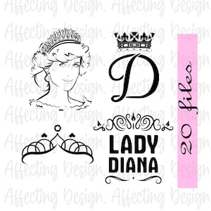 4 Digital SVG PNG JPG Lady Diana silhouette, vector, clipart, instant download. Wall art decor