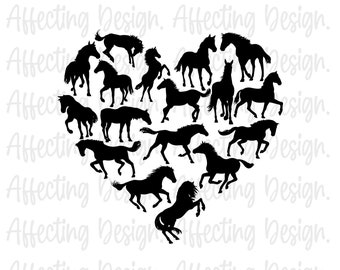 Horse SVG Heart SVG, DIgital Download Horse SVG, I love Horses Svg, Beautiful Horse Svg, Horse Head svg, Horse Silhouettes for Cricut, Png,