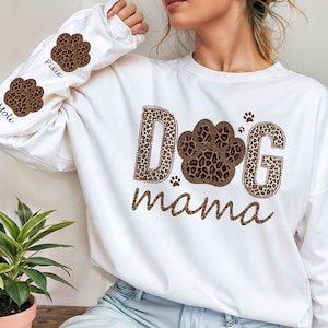 Custom Dog MAMA and Sleeve Png, Dog Paw Png, Custom Dog Name shirt Png, Leopard Glitter Dog Mama Png, Glitter Dog Mom, Dog Lover shirt Png