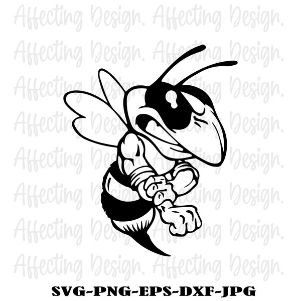 Hornet Bee Mascot SVG & JPEG Instant Download Digital Download File Cuttable,Sports, Wasp, Football, Basketball, Bumblebee, School, College