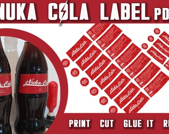 Nuka Cola Label Fallout inspired For Fans Pdf Label Printable Digital Paper Fan Art Nuka Bottle Replica Cosplay Fallout inspiration Party