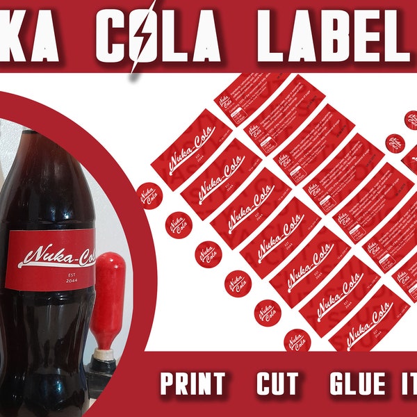 Nuka Cola Label Fallout inspired For Fans Pdf Label Printable Digital Paper Fan Art Nuka Bottle Replica Cosplay Fallout inspiration Party