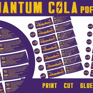 Quantum Cola etichetta Fallout ispirato per i fan Pdf etichetta stampabile carta digitale Fan Art Nuka bottiglia Replica Cosplay Fallout ispirazione partito