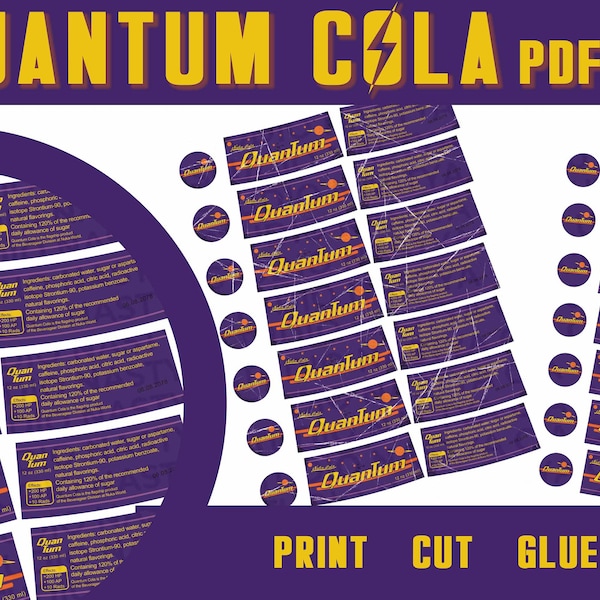 Quantum Cola Label Fallout inspired For Fans Pdf Label Printable Digital Paper Fan Art Nuka Bottle Replica Cosplay Fallout inspiration Party