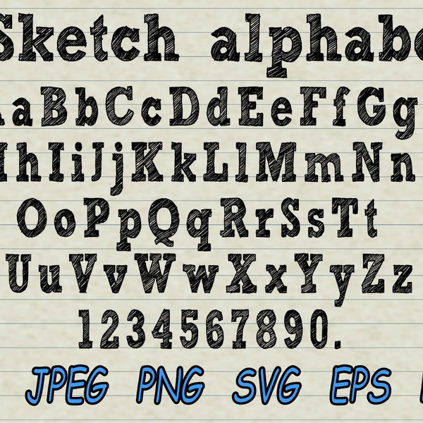 Sketch Alphabet SVG, Svg Letters PNG, Customize Gift Svg, Vinyl Cut File, Printable Design Files, Drawing Font, Drawing Style