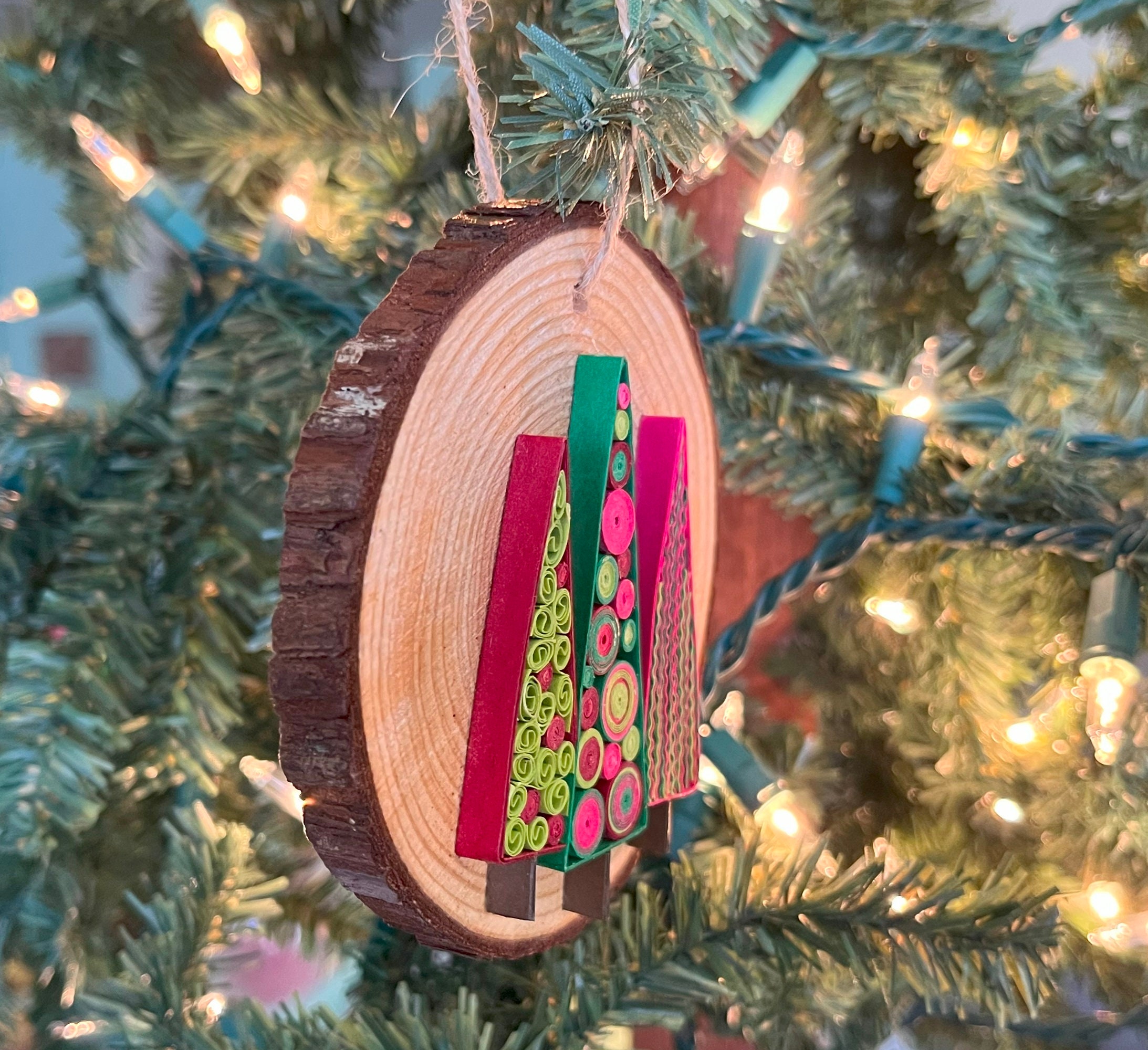 Christmas Trees Ornament, Handmade Christmas Ornament, Quilling on Wood