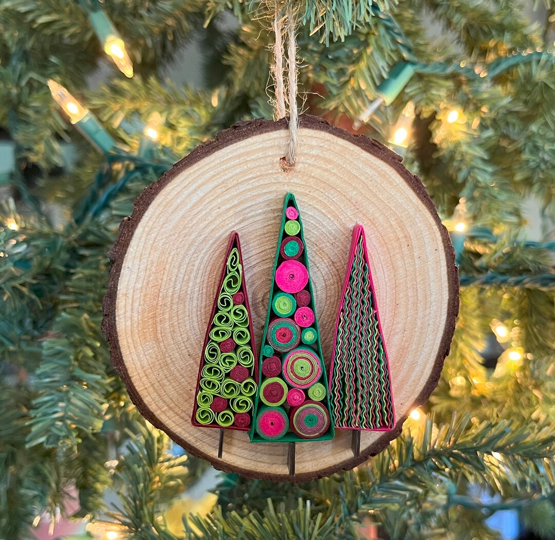 Christmas Trees Ornament, Handmade Christmas Ornament, Quilling on Wood