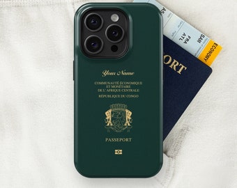 Congo Republic Passport - iPhone Case, iPhone 15, 14, 13, 13, Pro Max, Plus, Passport Phone Case, Travel Phone Case, MagSafe Case