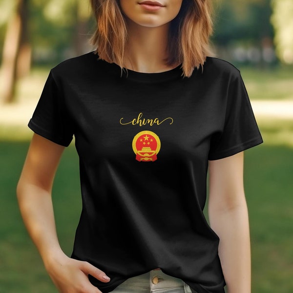 China Inspired T-Shirt with Traditional Emblem and Calligraphy, Unisex Casual Wear