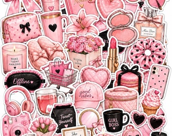 100 st. rosa vinylklistermärken i flickigt skick | Planerare, scrapbook, holografisk glansig bunt