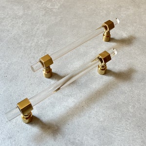 Handmade Brass & Lucite Cabinet Pull: Modern Vanity Handle