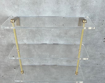 Modern Brass and Lucite Floating Wall Shelves