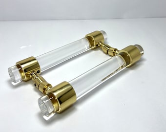 Solid Brass Lucite Shower Door Pulls: Modern Back-to-Back Handle Set