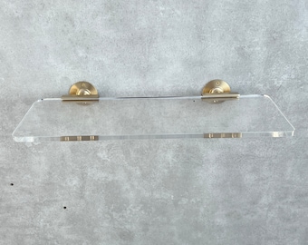 Brass & Lucite Shelf Mid-Century Modern Wall Mount Rack