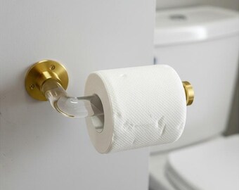 Modern Brass Lucite Toilet Paper Holder | Clear Acrylic Wall Mount Bathroom Hardware