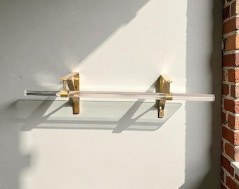 Brass & Lucite Wall Mounted Clothing Rack, Boutique Display