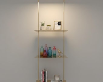 Modern Brass Floating Shelf | Minimalist Gold Display Unit, 14x12 Inch