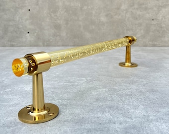 Modern Brass Lucite Towel Bar Bubbly Rod Brass Hardware Towel Rack Vintage Lucite Brass Towel Holder