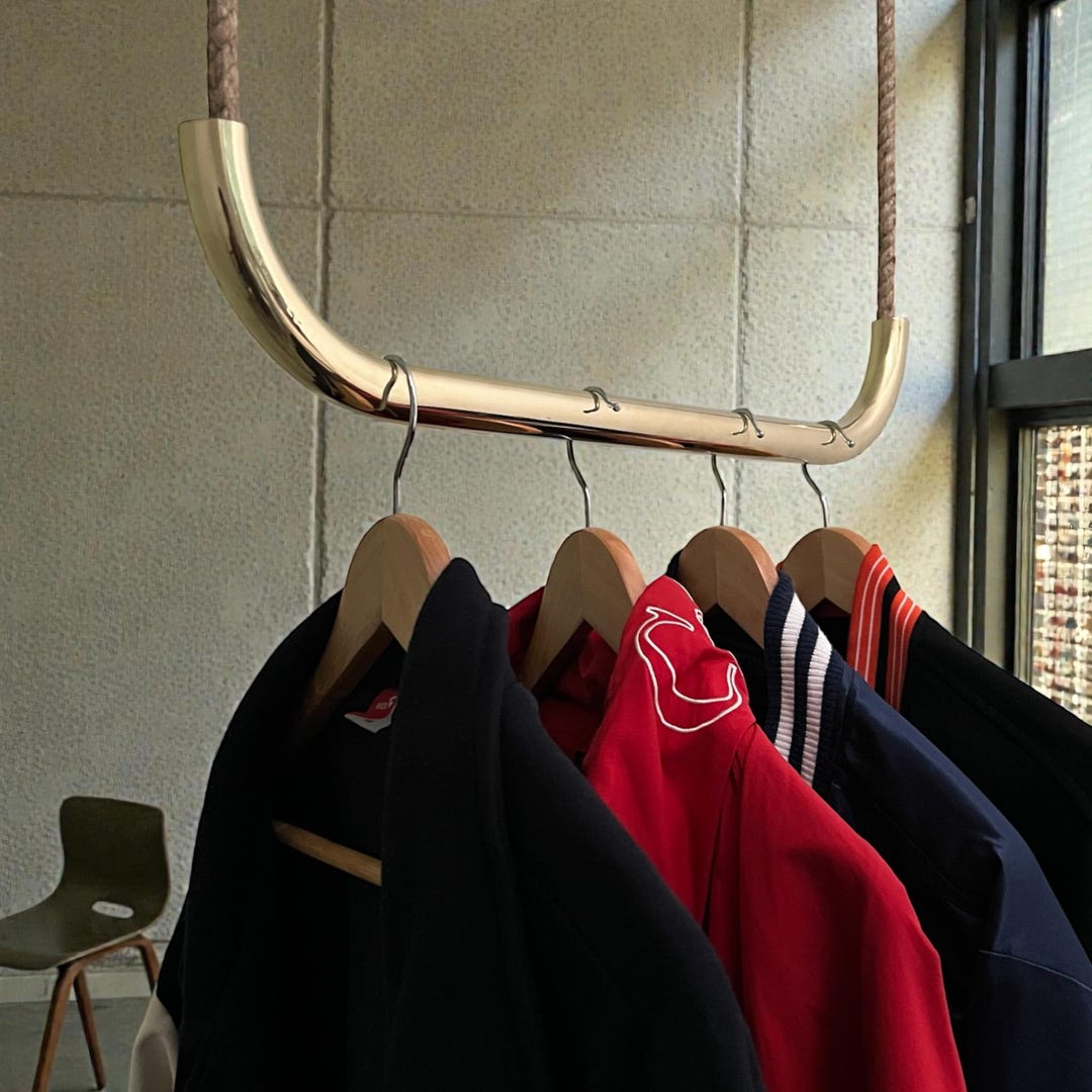 Brass & Rope Hanging Clothing Rack – Minimalist Garment Bar, Cloth ...