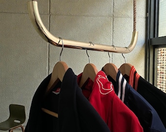 Brass & Rope Hanging Clothing Rack – Minimalist Garment Bar, Cloth Storage