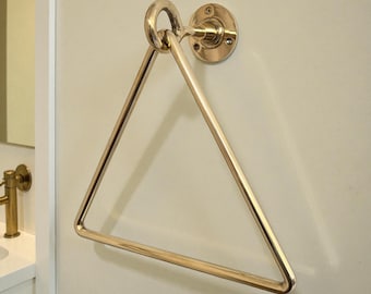 Modern Brass Triangle Towel Holder – Minimalist Bathroom Hardware – Solid Hand Towel Rack