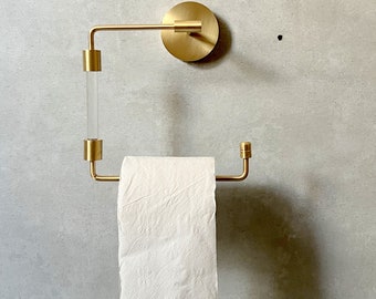 Handmade Solid Brass & Lucite Toilet Paper Holder: Modern Bathroom Fixture