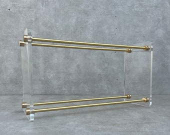 Handmade Brass & Acrylic Shoe Rack: Modern Design, Two-Tier Storage