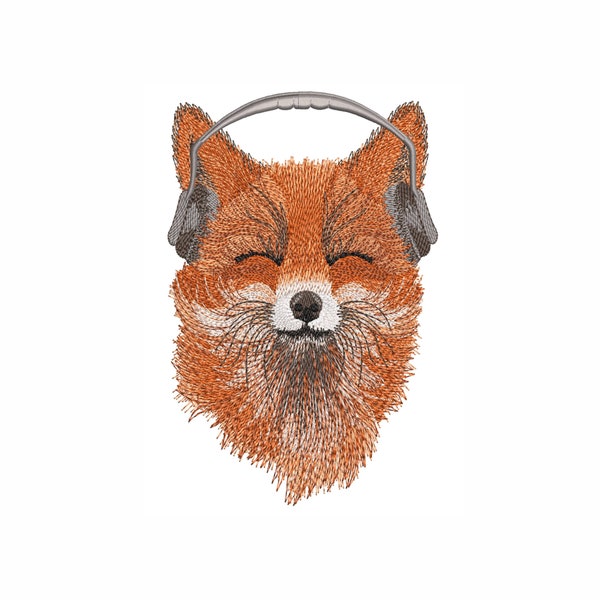 Fox Machine Embroidery Design. 4 Sizes.  Music Fan Embroidery Design
