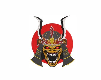 Samurai Mask Machine Embroidery Design. 6 Sizes. Japanese Demon Mask Embroidery Design