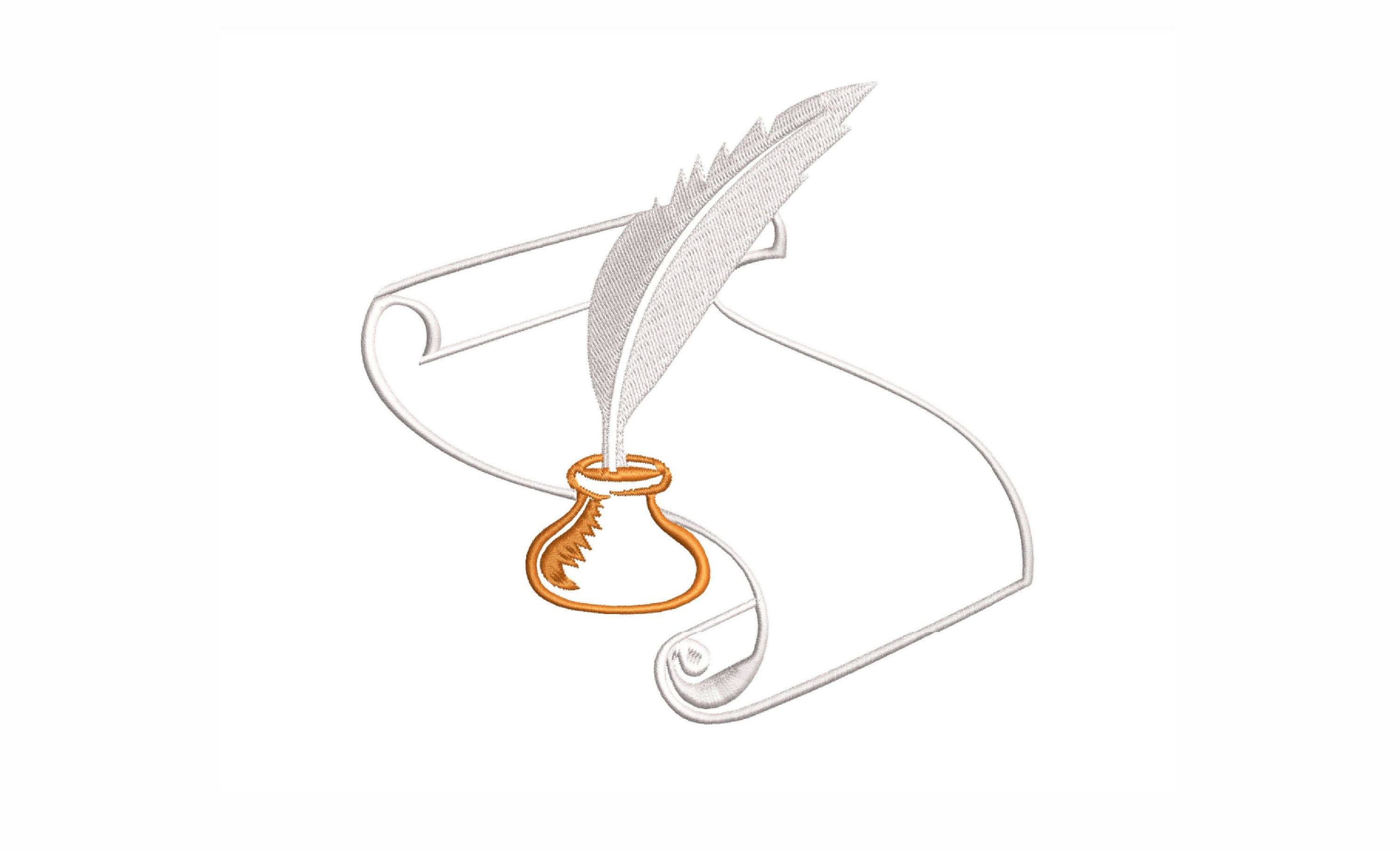Scroll Quill Pen & Ink Machine Embroidery Design. 5 Sizes Etsy