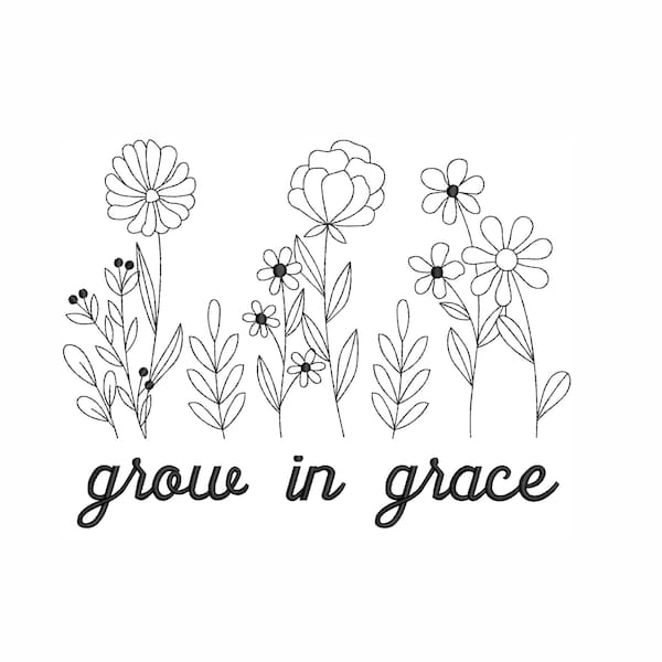 Grown in Grace Machine Embroidery Design. 5 Sizes. Christian Embroidery Design