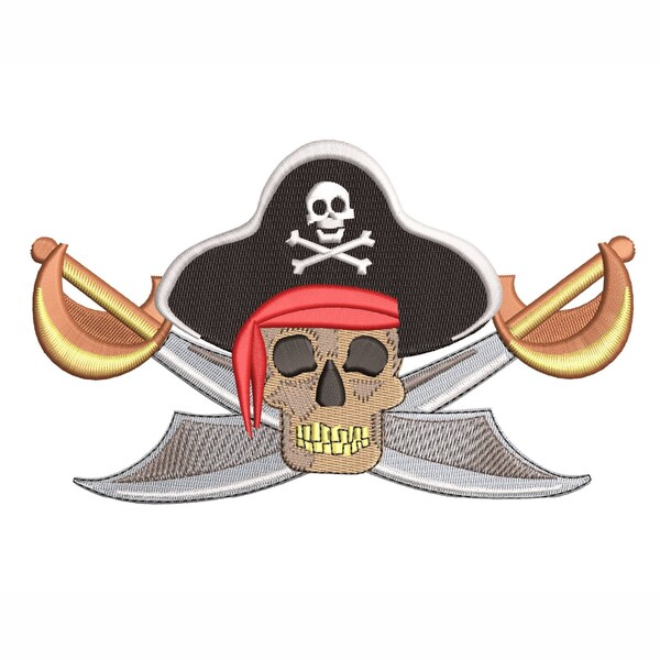 Skull Pirate Machine Broderie Design 4 Tailles. Conception de broderie de pirate