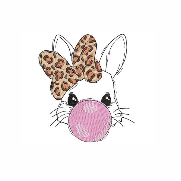 Bubble Gum Bunny Machine Embroidery Design. 3 Sizes. Easter Embroidery Design. Bubble Gum Embroidery Design