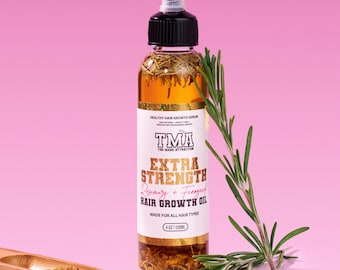 Óleo de crescimento capilar à base de ervas para alopecia e afinamento | Alecrim, feno-grego, rícino – Tratamento natural para couro cabeludo – The Mane Attraction – 4oz