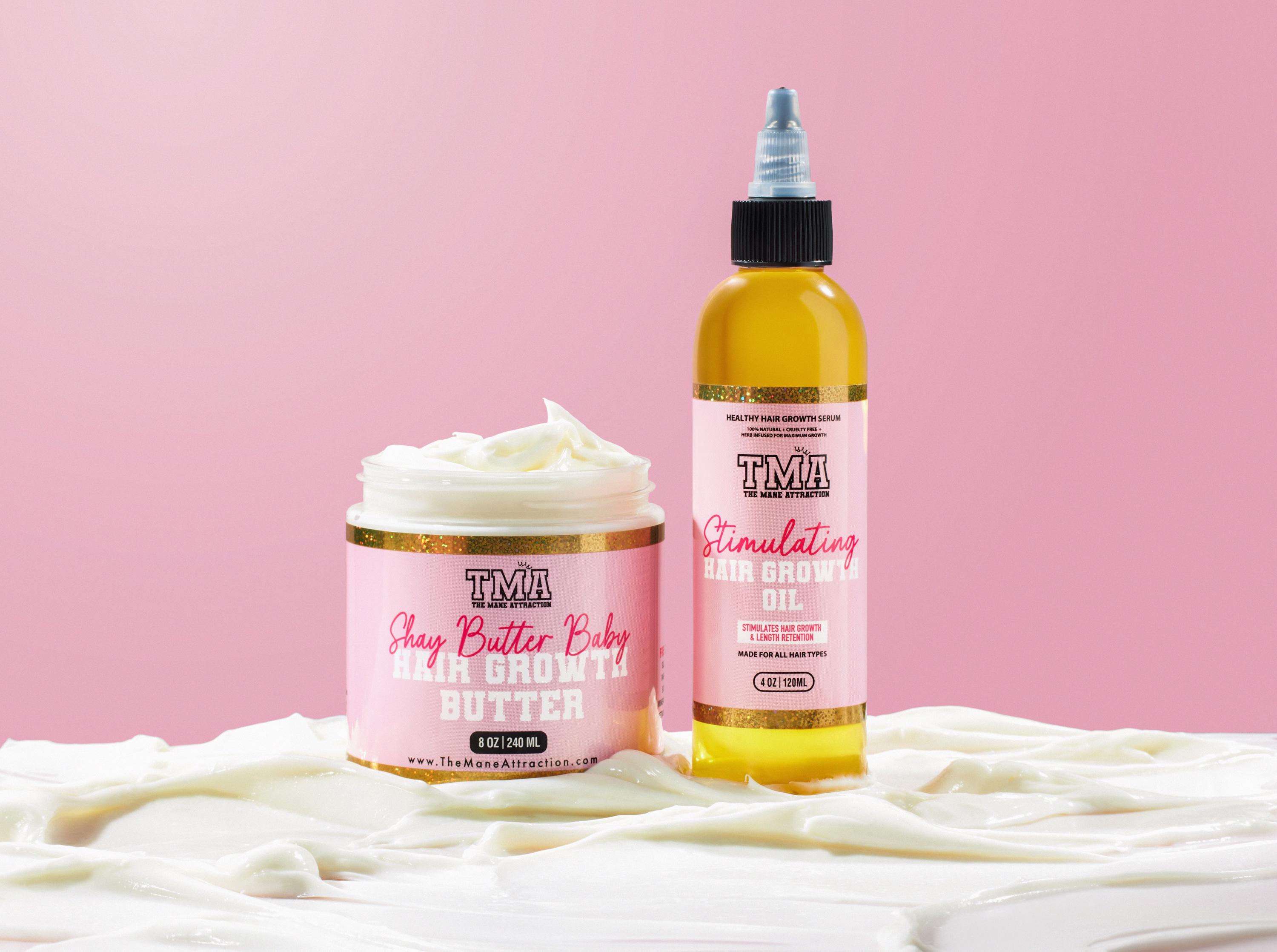 Hair Growth Bundle- Shay Butter Hair Growth Butter & Stimulating Hair Growth Oil | Castor Oil, Shea Butter, Rosemary, Blackseed Oil