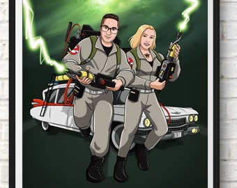 Custom Ghostbusters Portrait, Custom Family Portrait From Photo, Couple Personalized Illustration, Anniversary gift, Gift for Him / Her Art