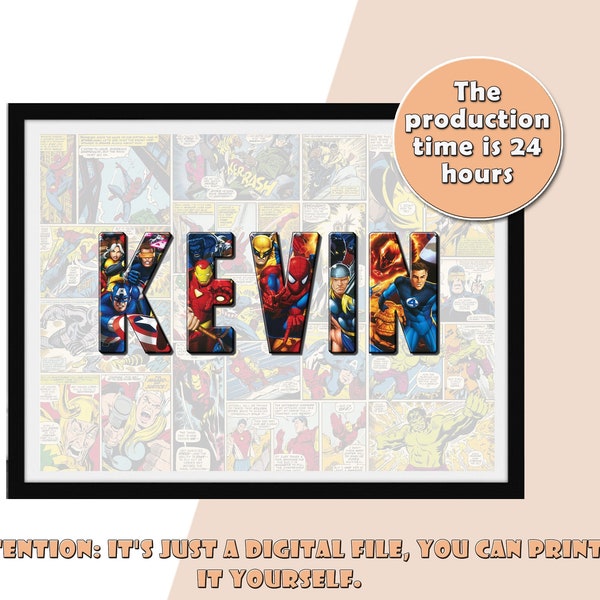 MARVEL NAME ! Customized Name Wall Art, Custom Name Art, Digital Name, Superhero Name, Personalized Marvel Name, Superhero Birthday Gifts