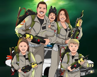 Custom Ghostbusters Family Portrait, Personalized Cartoon Illustration (Digital PNG and PDF)
