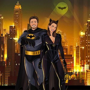 Superhero Portrait! Custom Couple Superhero Portrait From Your Photo, Personalized Superhero Illustration, Cartoon Portrait valentines day