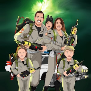 Custom Ghostbusters Portrait, Custom Family Portrait From Photo, Big Family  Personalized Illustration, Anniversary gift, ghostbuster art