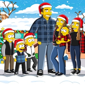 Die Simpsons Porträt, Benutzerdefinierte Weihnachtsfamilie Cartoon Porträt Geschenk, Benutzerdefinierte Cartoon Porträt, Weihnachten personalisiertes Geschenk, große Familie Illustration