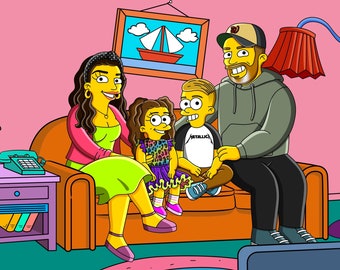 Custom Simpsons Style Family Portrait, Personalized Cartoon Gift
