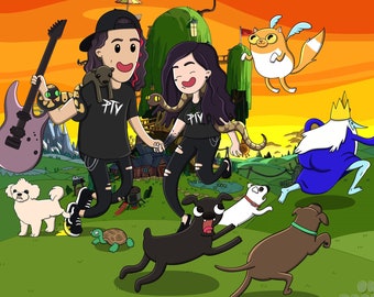 Custom Adventure Time Style Cartoon Portrait, Personalized Gift