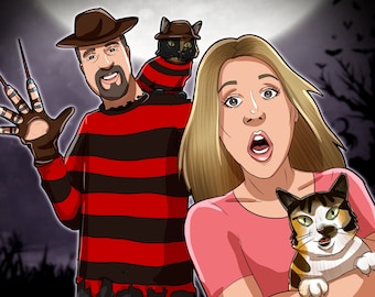 Personalized Freddy Krueger Portrait, Custom Horror Film Illustration